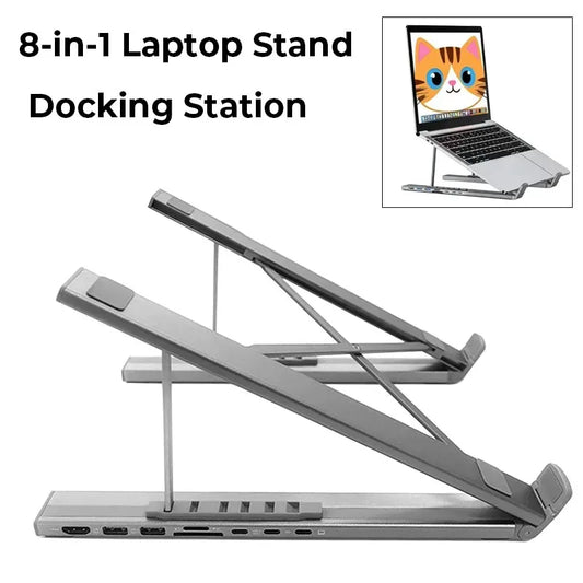 8-in-1 Bracket Docking Station Aluminium Alloy Laptop Holder Hub TYPE-C to HDMI Adapter 4K PD100W USB3.0 5Gbps Hub USB Splitter